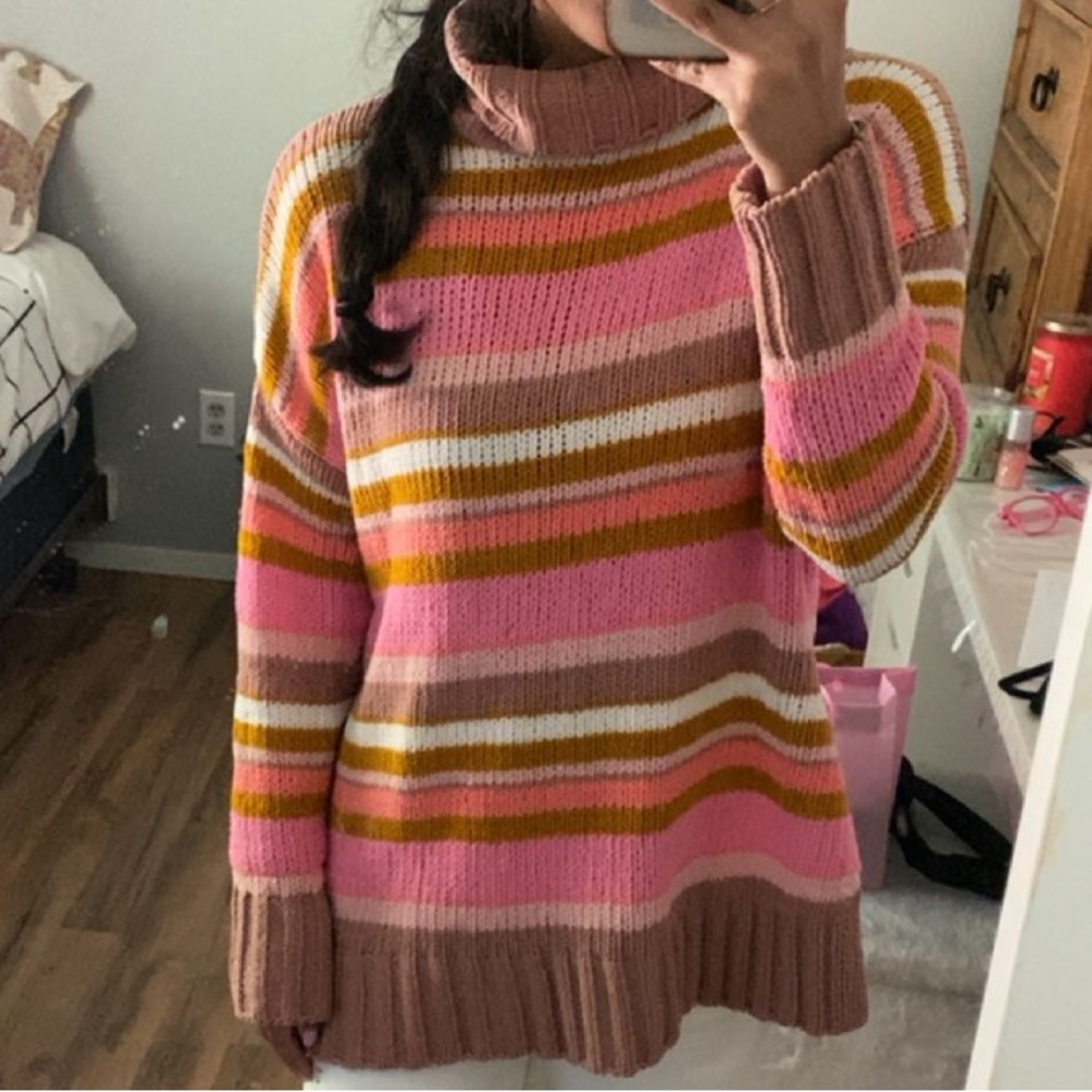 Aerie multicolor striped turtleneck sweater
